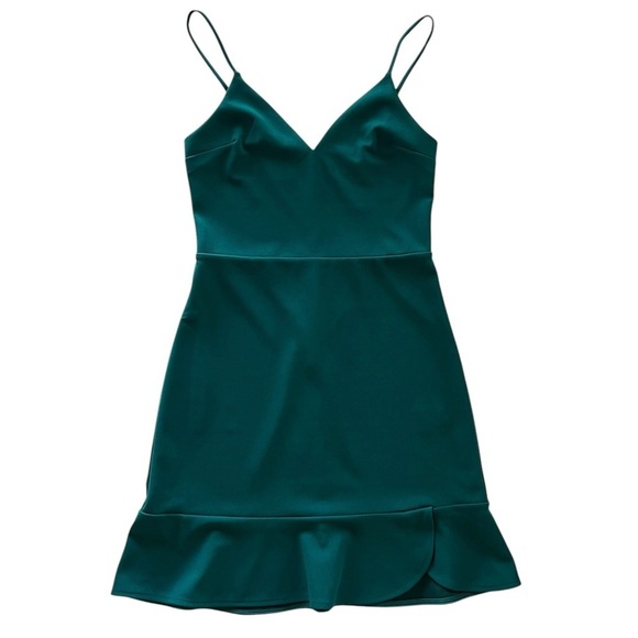 Express Emerald Green Spaghetti Strap Ruffled Dress Size XS - Picture 3 of 8